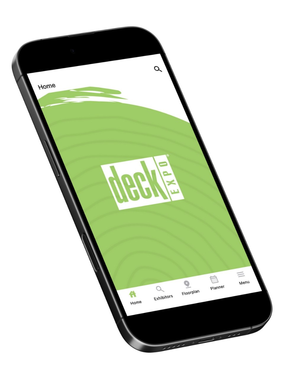 A mockup representing the Deck Expo app on an iPhone