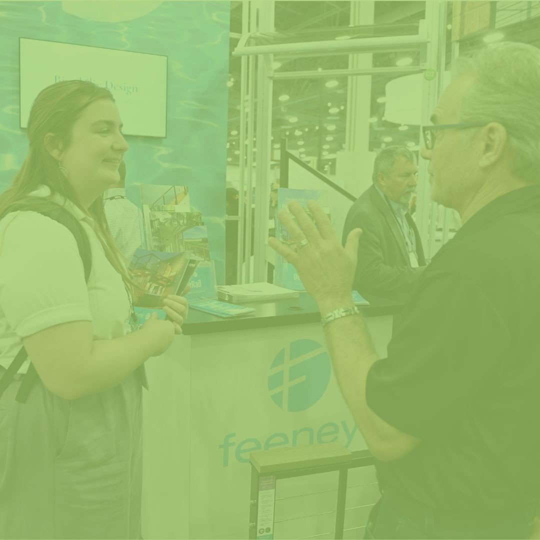 Outdoor living industry supplier conversation on the Deck Expo floor