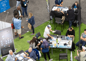 A variety of pool spa patio and outdoor living pros networking at PSP Expo
