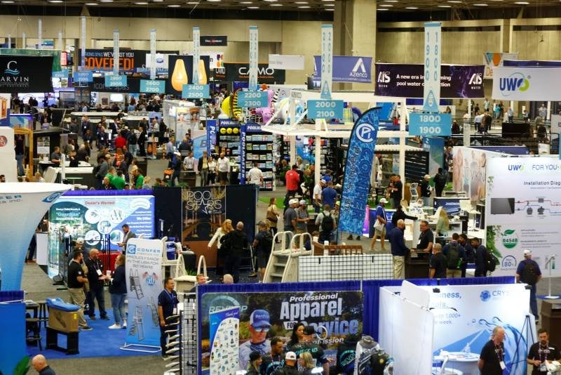 A bird's eye view of exhibitor booths at International Pool Spa Patio Expo.