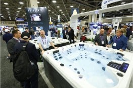PSP Expo attendees looking at spas and hot tubs